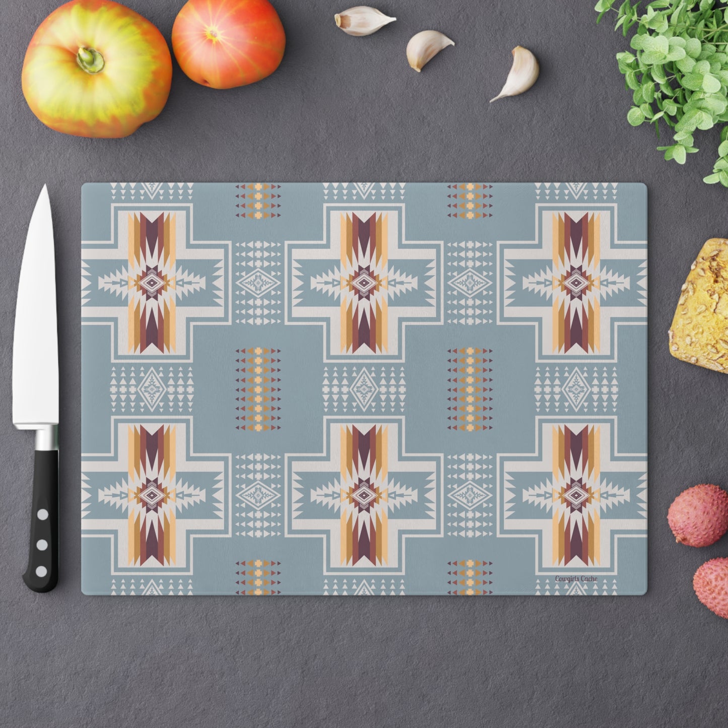 Glass Cutting Board - Native American Print