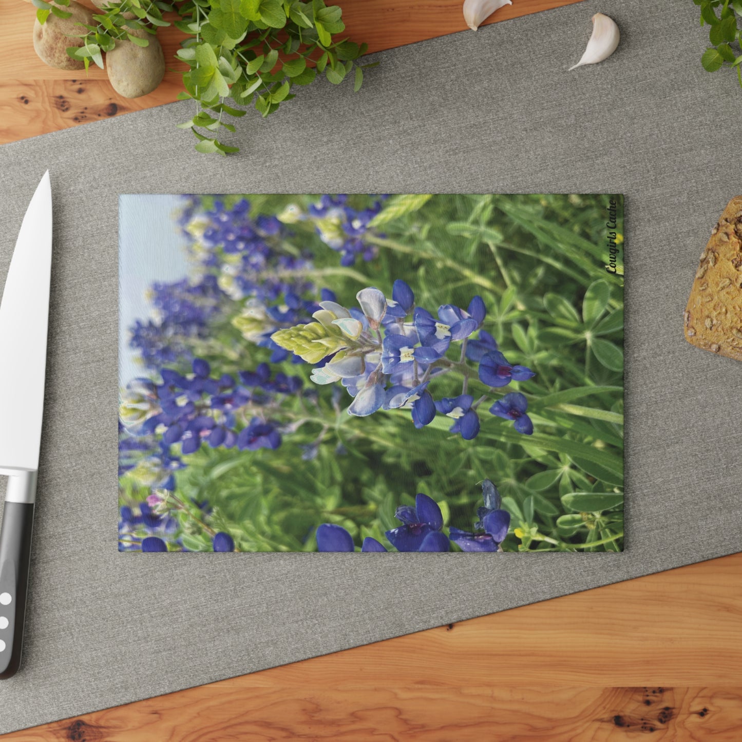 Texas Bluebonnet's, Glass Cutting Board