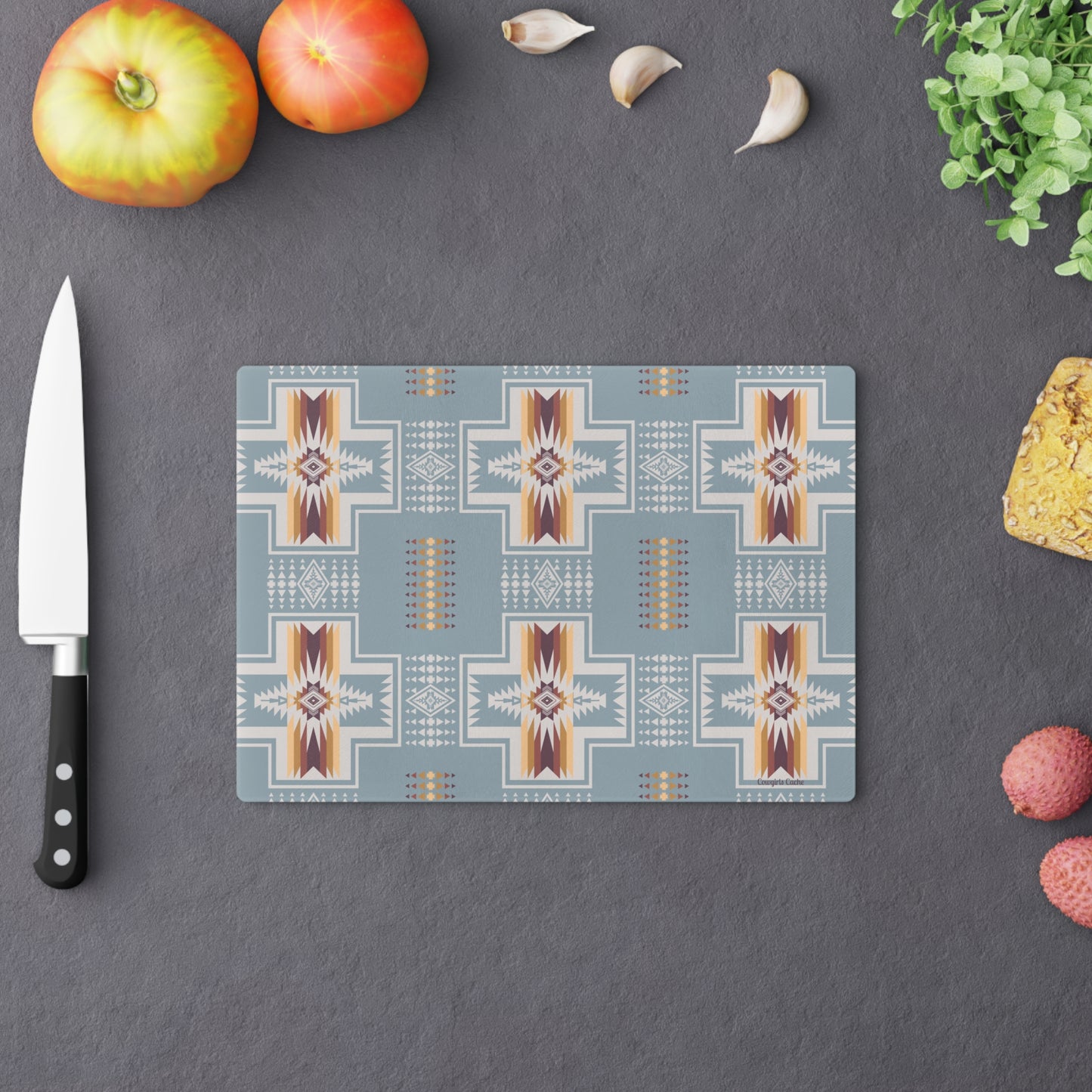 Glass Cutting Board - Native American Print