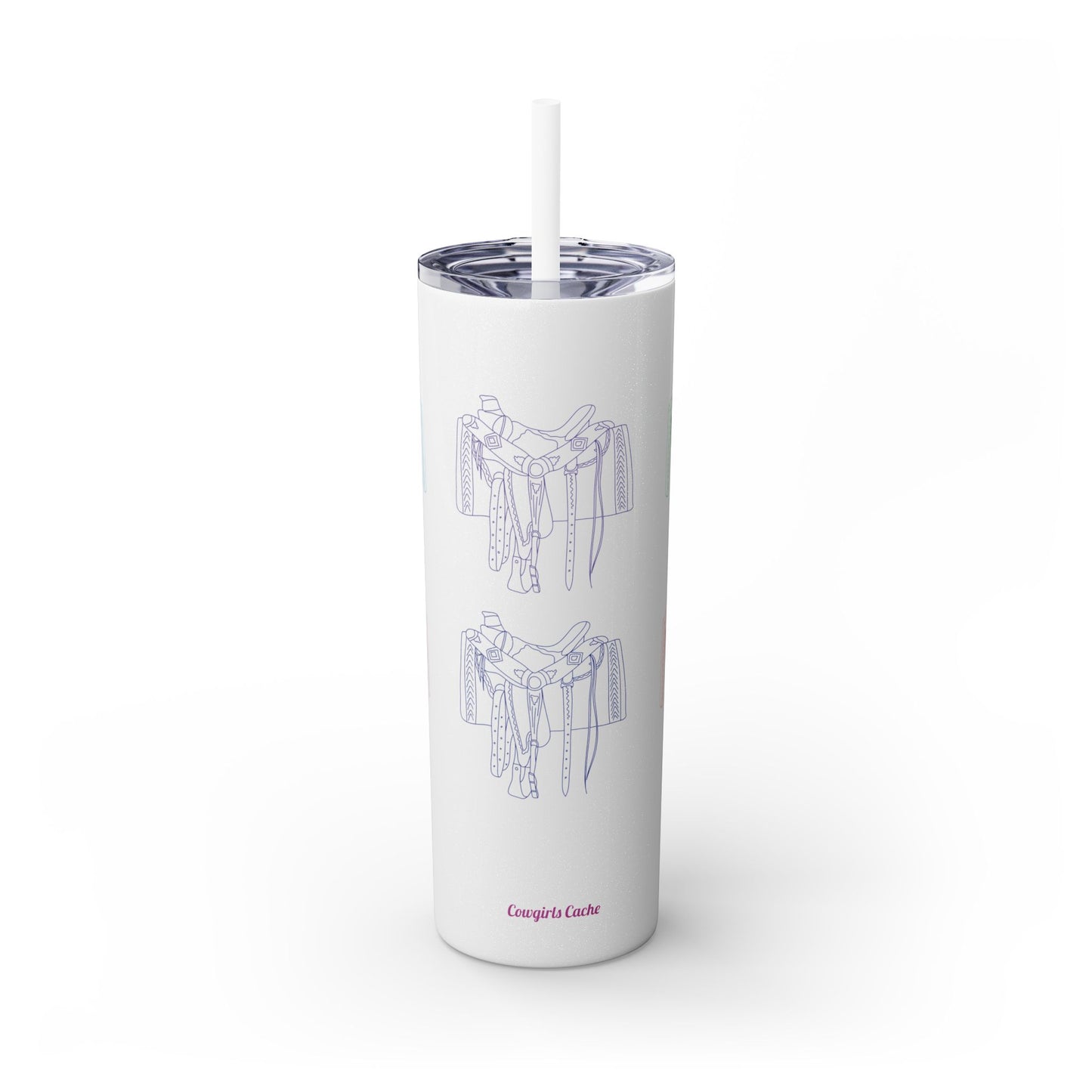 Western Saddle, Skinny Tumbler with Straw, 20oz