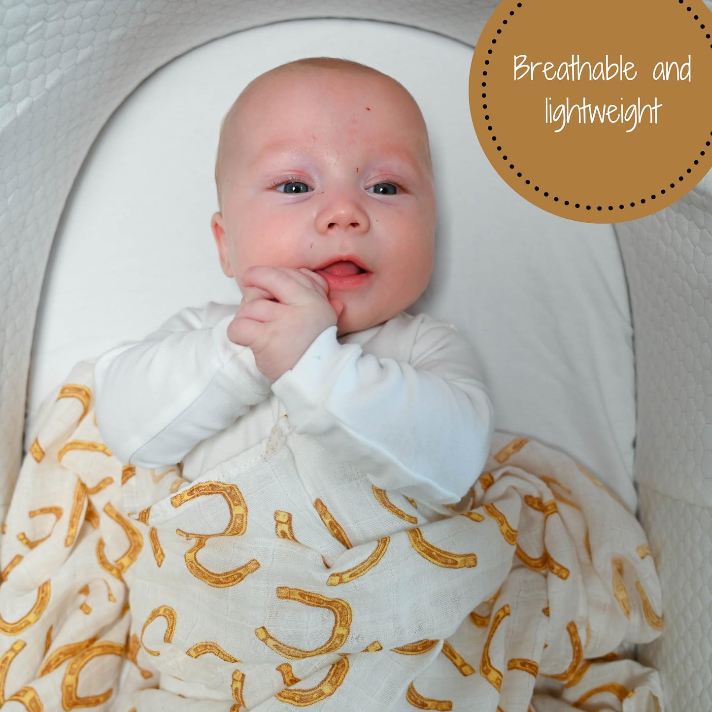 LollyBanks Swaddle Blanket | 100% Muslin Cotton | Gender Neutral Newborn and Baby Nursery Essentials for Girls and Boys, Registry | Cowboy Boot and Horseshoe 2 Pack