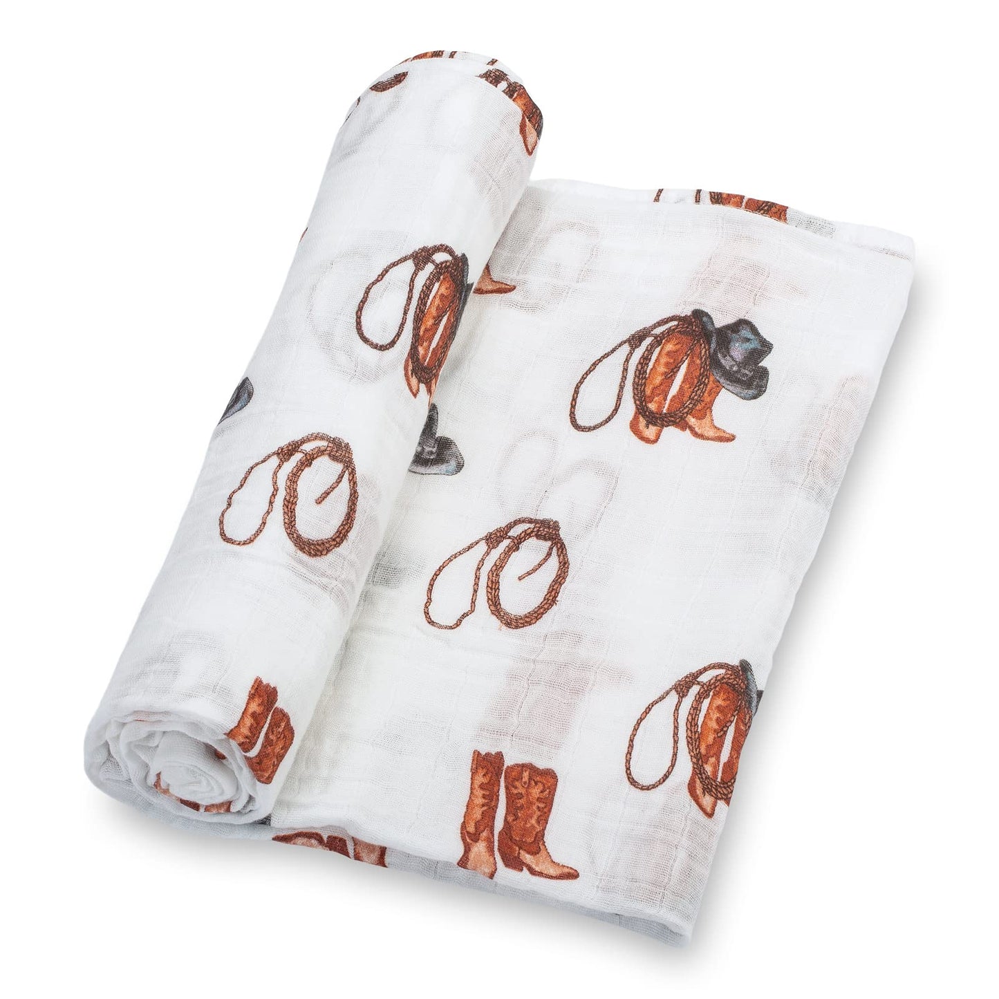 LollyBanks Swaddle Blanket | 100% Muslin Cotton | Gender Neutral Newborn and Baby Nursery Essentials for Girls and Boys, Registry | Cowboy Boot and Horseshoe 2 Pack