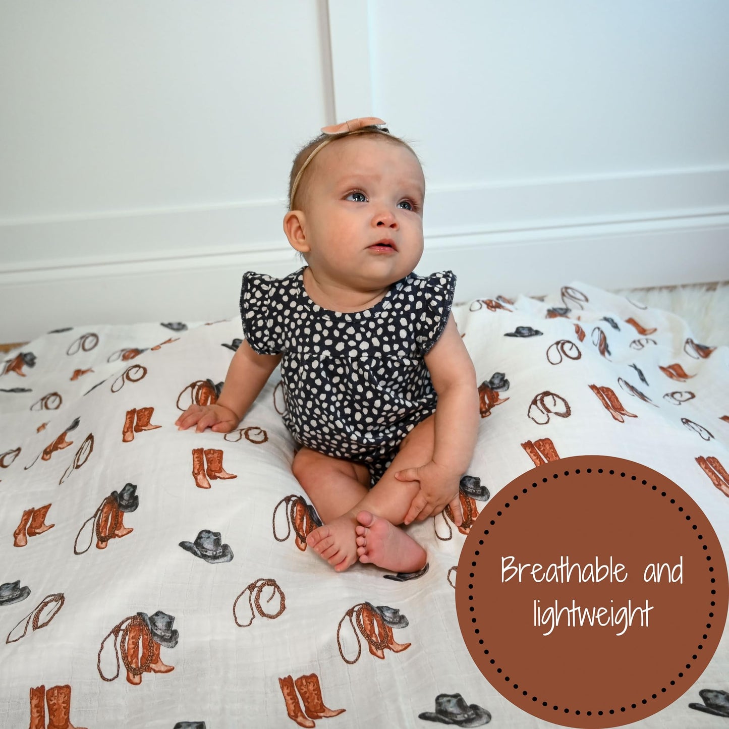 LollyBanks Swaddle Blanket | 100% Muslin Cotton | Gender Neutral Newborn and Baby Nursery Essentials for Girls and Boys, Registry | Cowboy Boot and Horseshoe 2 Pack