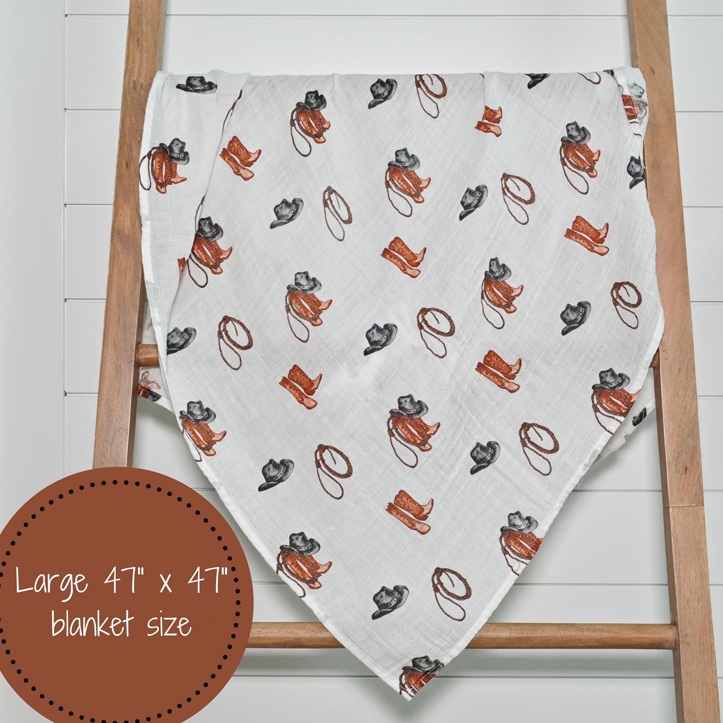 LollyBanks Swaddle Blanket | 100% Muslin Cotton | Gender Neutral Newborn and Baby Nursery Essentials for Girls and Boys, Registry | Cowboy Boot and Horseshoe 2 Pack
