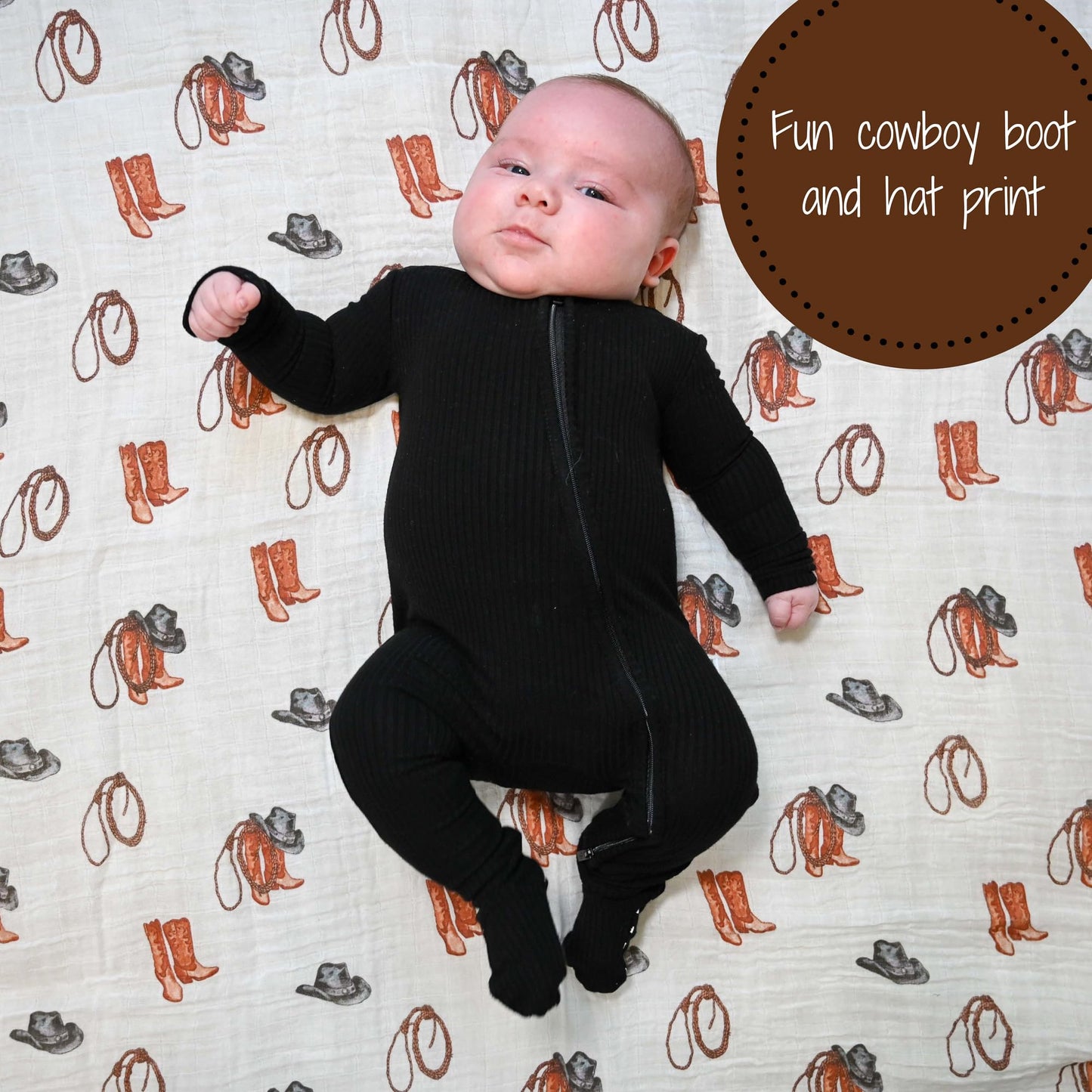 LollyBanks Swaddle Blanket | 100% Muslin Cotton | Gender Neutral Newborn and Baby Nursery Essentials for Girls and Boys, Registry | Cowboy Boot and Horseshoe 2 Pack