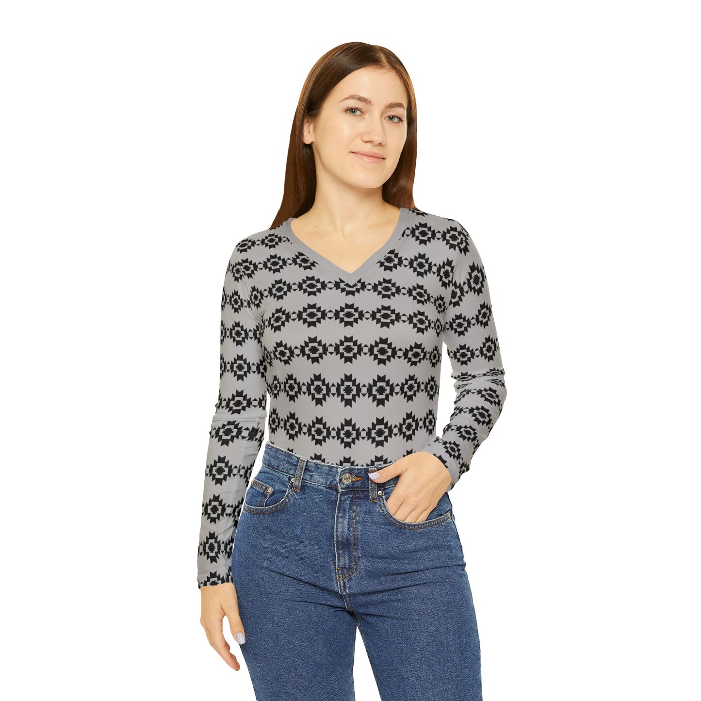 Women's Long Sleeve V-neck Shirt (AOP)