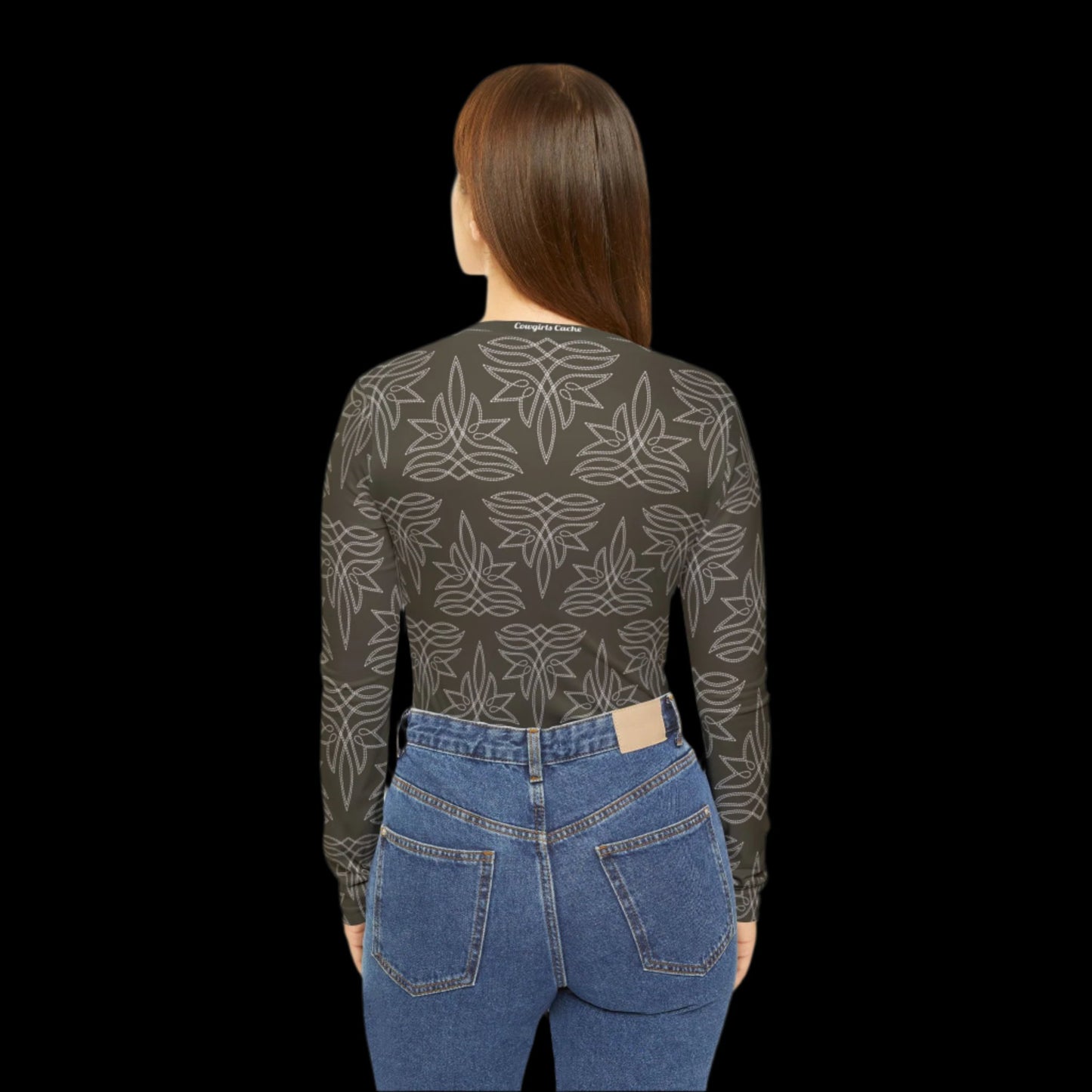 Boot Stitch Olive Green, Women's Long Sleeve V-neck Shirt (AOP)