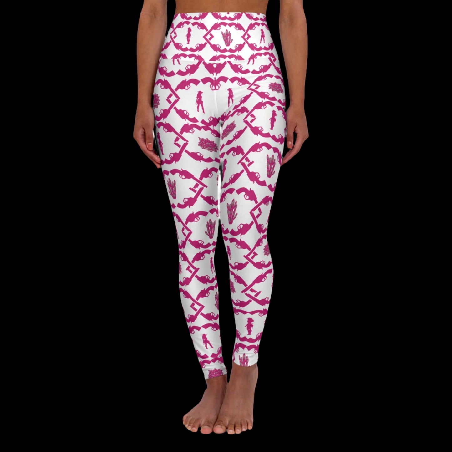Pink Gun Slinger, High Waisted Yoga Leggings (AOP)