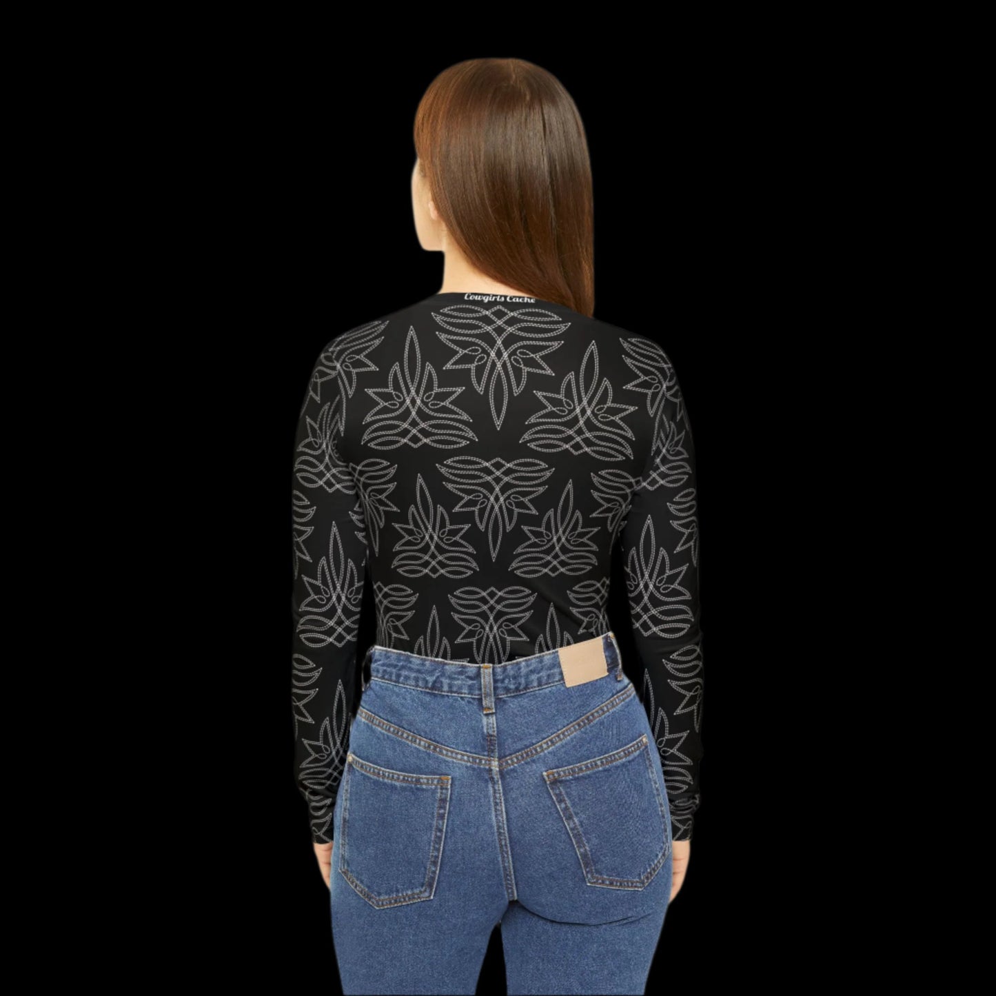 Boot Stitch, Black Women's Long Sleeve V-neck Shirt (AOP)