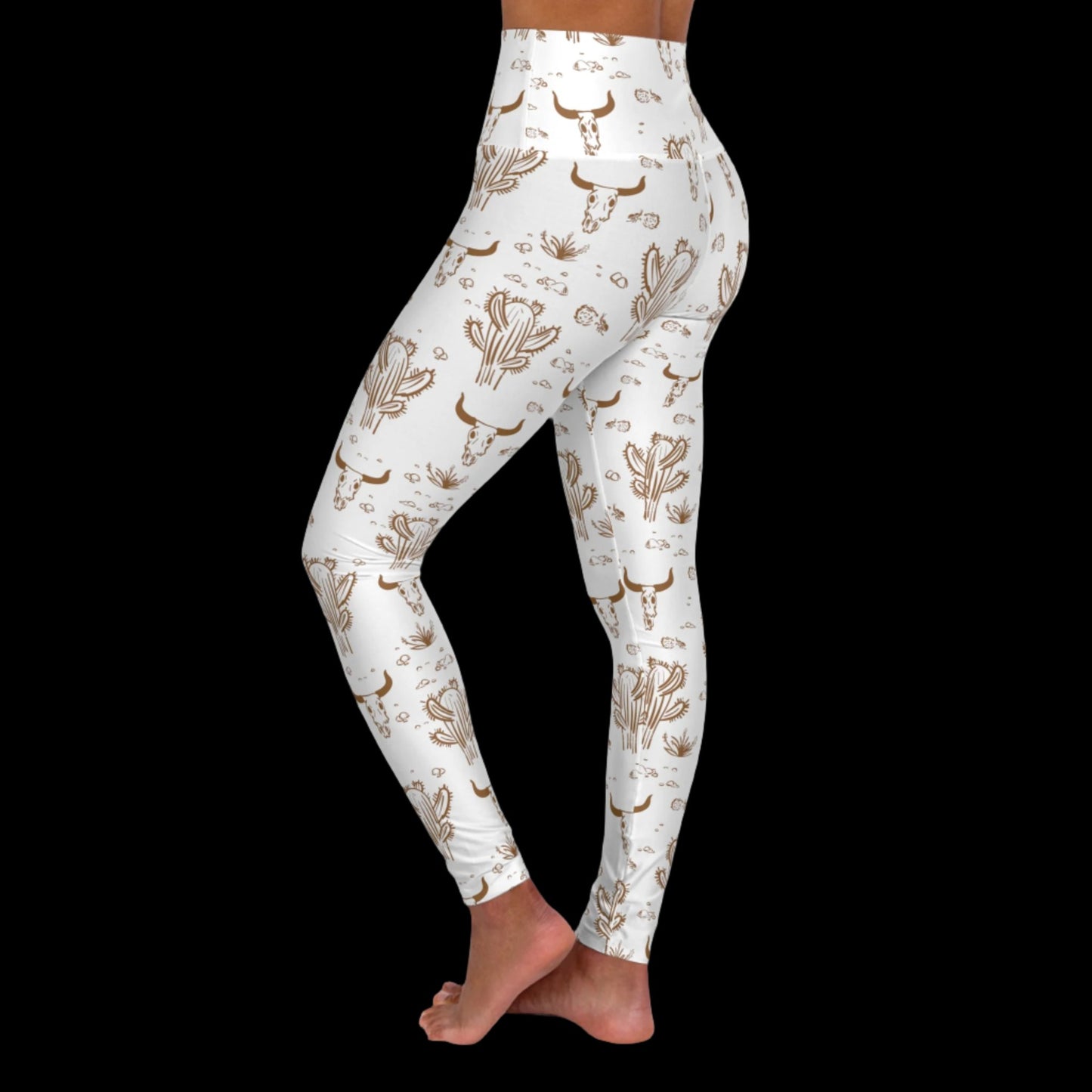 Longhorn Skull, High Waisted Yoga Leggings (AOP)