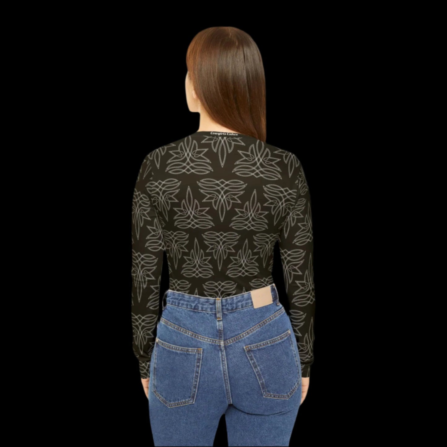 Boot Stitch Dark Brown, Women's Long Sleeve V-neck Shirt (AOP)