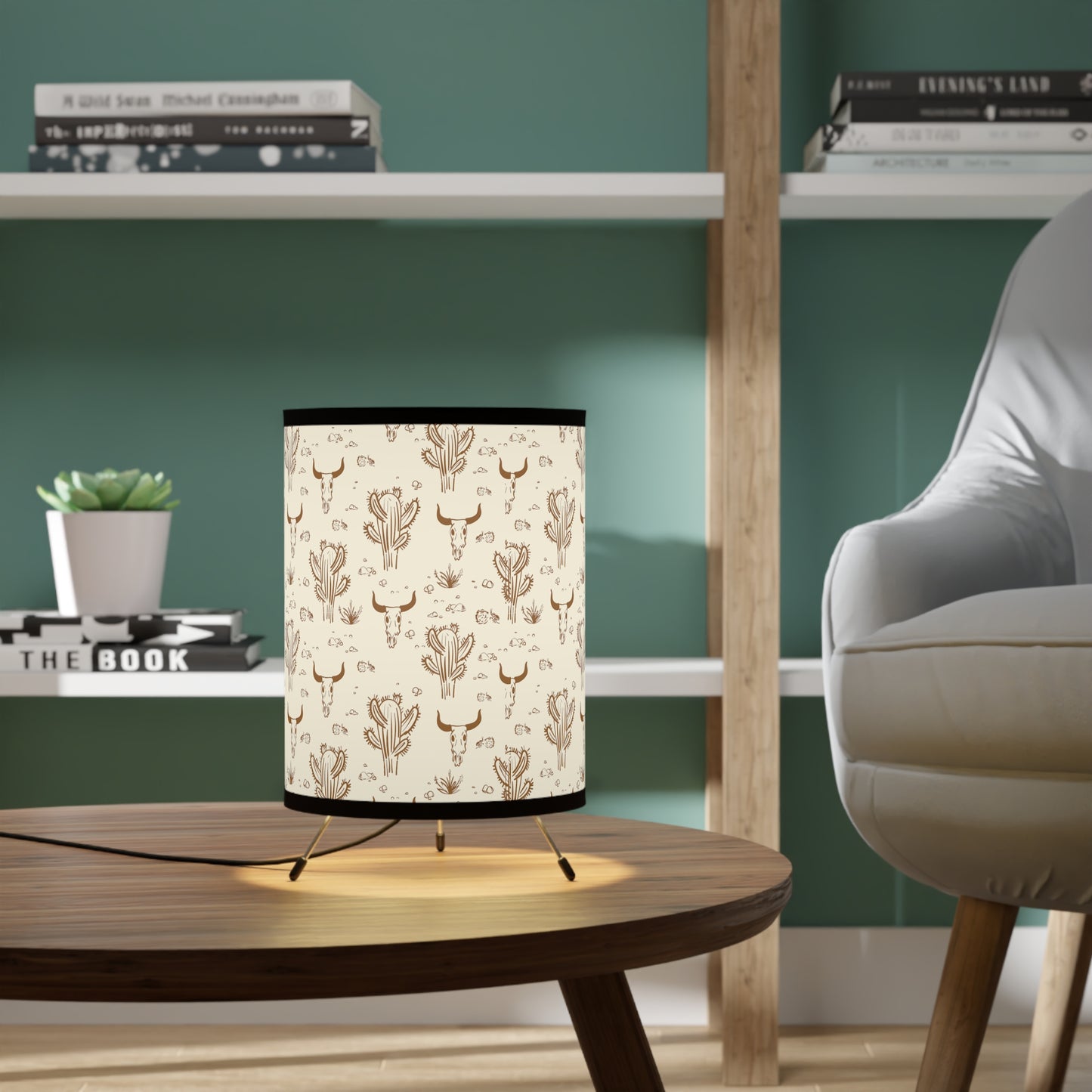 Longhorn Skull, Tripod Lamp with High-Res Printed Shade, US\CA plug