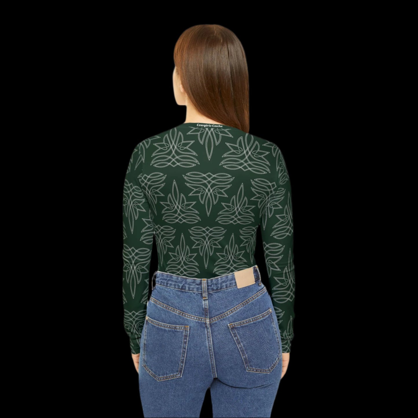 Boot Stitch Dark Green, Women's Long Sleeve V-neck Shirt (AOP)