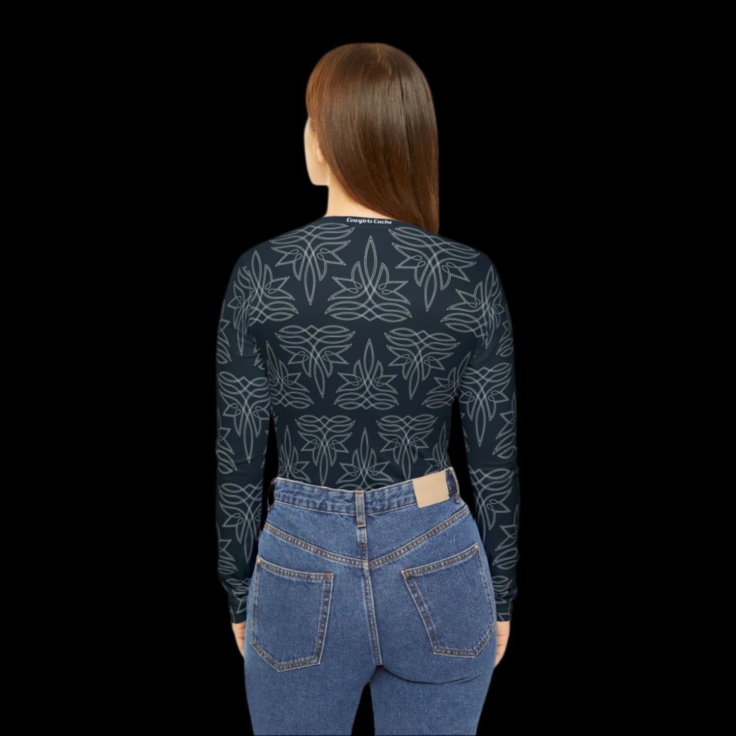 Boot Stitch Dark Blue, Women's Long Sleeve V-neck Shirt (AOP)
