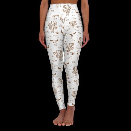 Longhorn Skull, High Waisted Yoga Leggings (AOP)