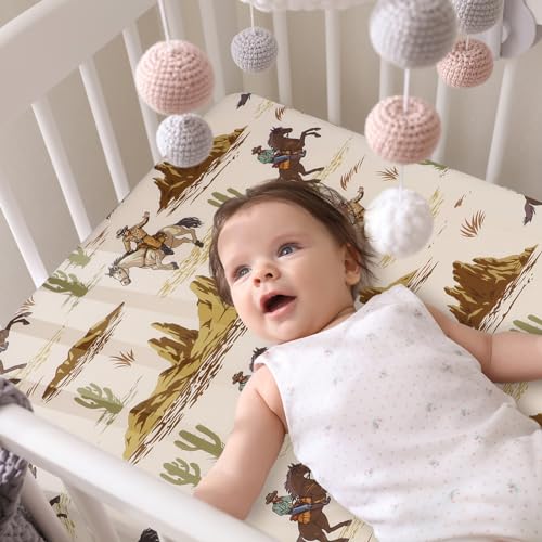 4 Pcs Western Cowboy Crib Sheet Set Baby Sheet Newborn Bedding Nursery Crib Sheets for Girl Boys Baby Gifts for Standard Crib and Toddler Mattresses, 52 x 28 x 8 Inches