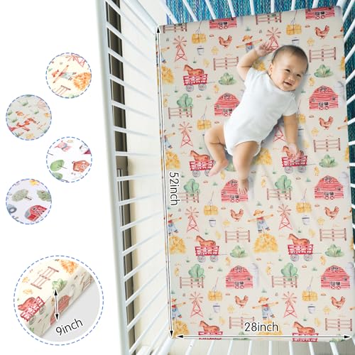 4 Pcs Western Cowboy Crib Sheet Set Baby Sheet Newborn Bedding Nursery Crib Sheets for Girl Boys Baby Gifts for Standard Crib and Toddler Mattresses, 52 x 28 x 8 Inches