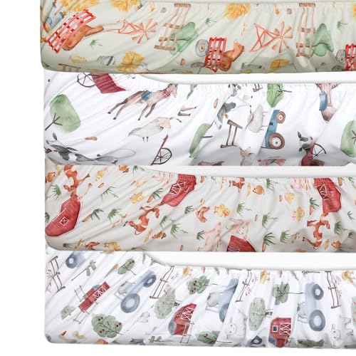 4 Pcs Western Cowboy Crib Sheet Set Baby Sheet Newborn Bedding Nursery Crib Sheets for Girl Boys Baby Gifts for Standard Crib and Toddler Mattresses, 52 x 28 x 8 Inches