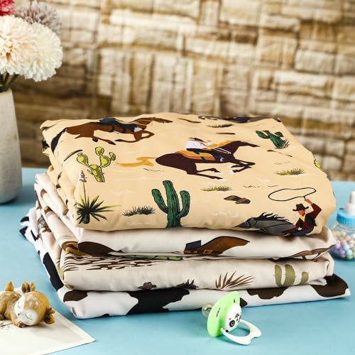 4 Pcs Western Cowboy Crib Sheet Set Baby Sheet Newborn Bedding Nursery Crib Sheets for Girl Boys Baby Gifts for Standard Crib and Toddler Mattresses, 52 x 28 x 8 Inches