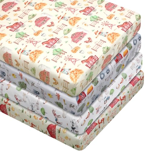 4 Pcs Western Cowboy Crib Sheet Set Baby Sheet Newborn Bedding Nursery Crib Sheets for Girl Boys Baby Gifts for Standard Crib and Toddler Mattresses, 52 x 28 x 8 Inches
