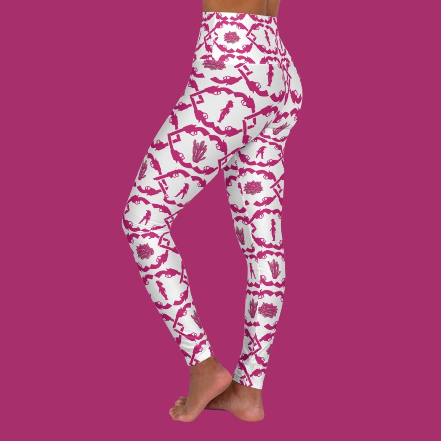 Pink Gun Slinger, High Waisted Yoga Leggings (AOP)
