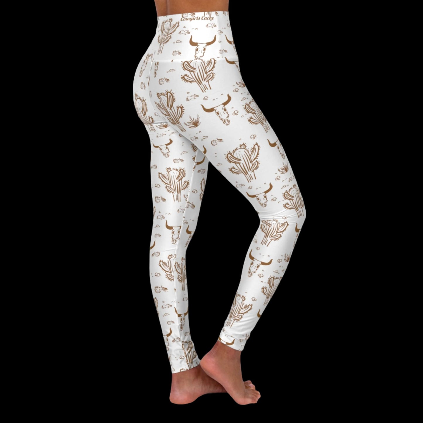 Longhorn Skull, High Waisted Yoga Leggings (AOP)