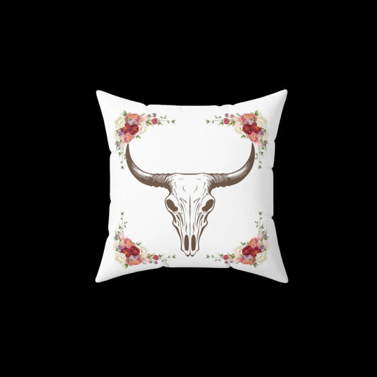Boho Cowskull, Faux Suede Square Pillow