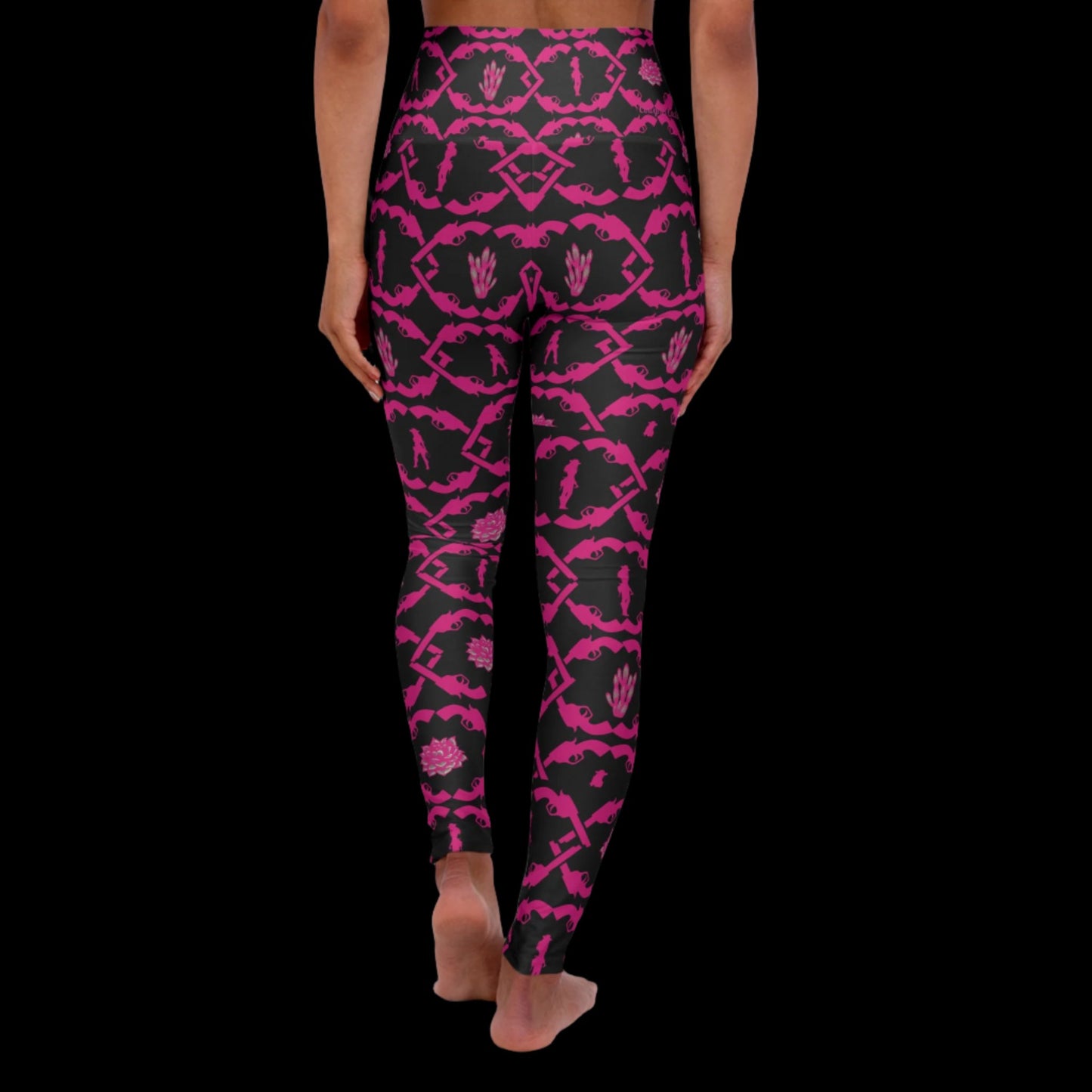 Black Gun Slinger , High Waisted Yoga Leggings (AOP)