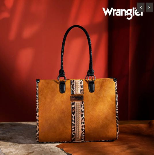 WRANGLER LEOPARD PATCHWORK CONCEALED CARRY TOTE