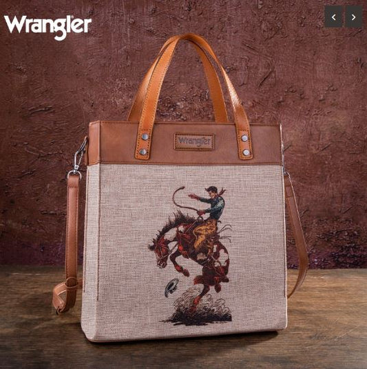 WRANGLER BRONC ART PRINT CROSSBODY CANVAS TOTE